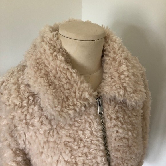 H&M Divided Jacket Womens Medium Cream Sherpa Bomber Faux Fur Teddy Bear New - Picture 9 of 13